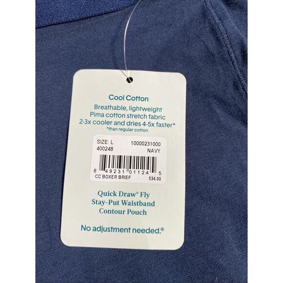 NWT's Men's Tommy John Cool Cotton Navy Blue 8" Boxer Briefs Large - Picture 2 of 3